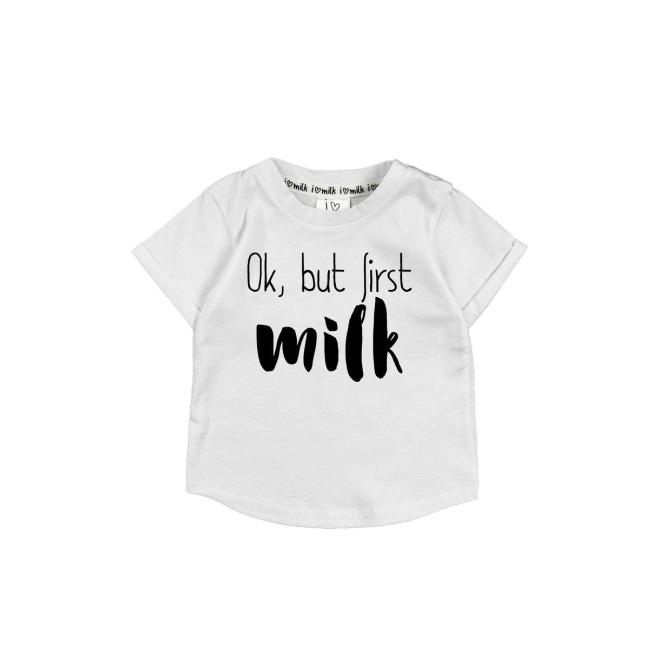 Tričko s nápisom "ok, but first milk" I LOVE MILK
