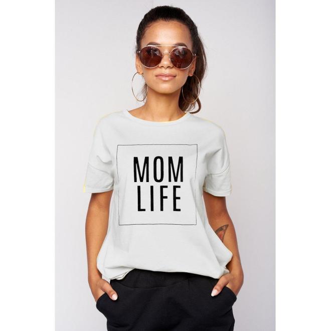 Dámske biele tričko I LOVE MILK s nápisom "mom life"
