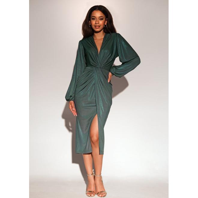 E-shop Lesklé zelené šaty MOSQUITO s dlhými rukávmi, MO679 Labelle__7379 SKLS S