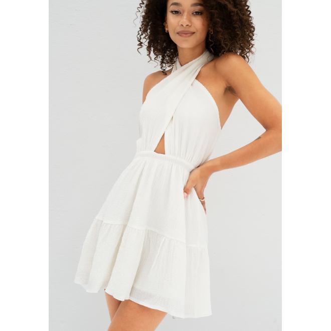 Mini šaty MOSQUITO s výstrihom v bielej farbe