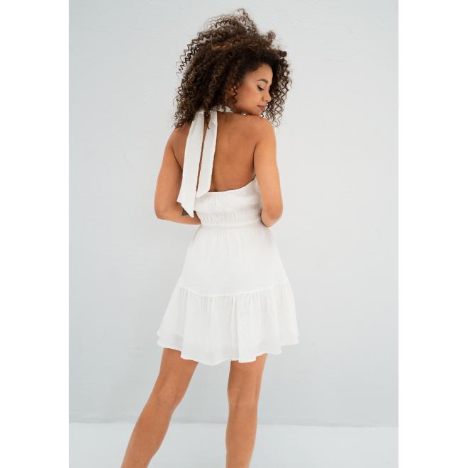 Mini šaty MOSQUITO s výstrihom v bielej farbe